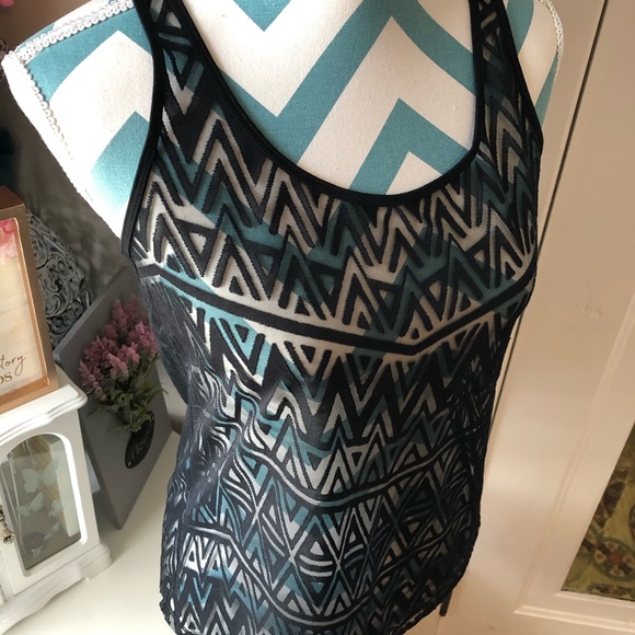 [Apt. 9] Black Sheer Patterned Tank Top Aztec tank - Picture 3 of 9